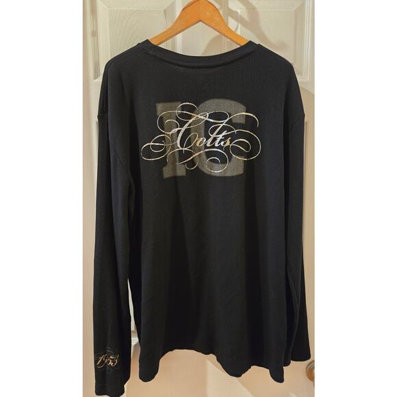 NFL Pro Line Colts Waffle Knit Black Metallic Silver T-Shirt Long Sleeve Men 2XL - Picture 3 of 7